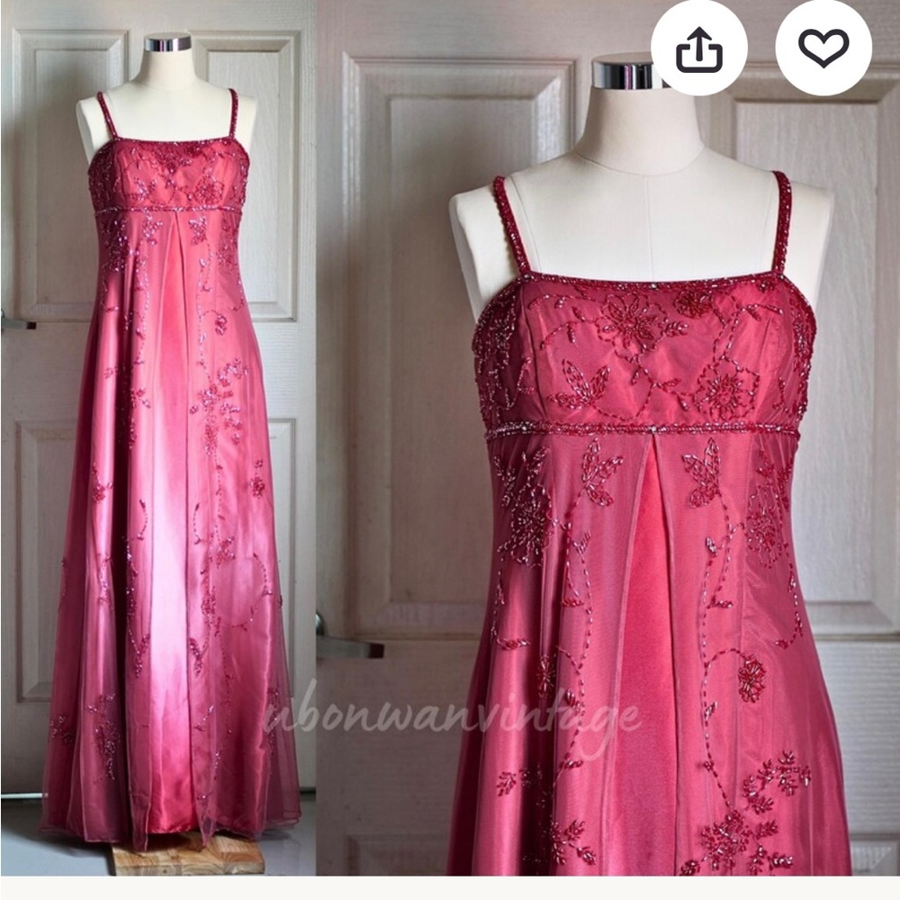 Elegant Beaded Pink Evening Gown